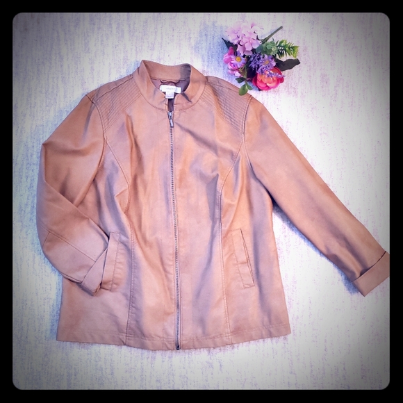 Cj Banks tan "soft leather" zip-up jacket